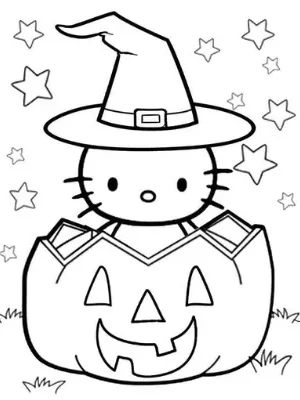 Printable Hello Kitty Halloween Coloring Pages PDF for Kids