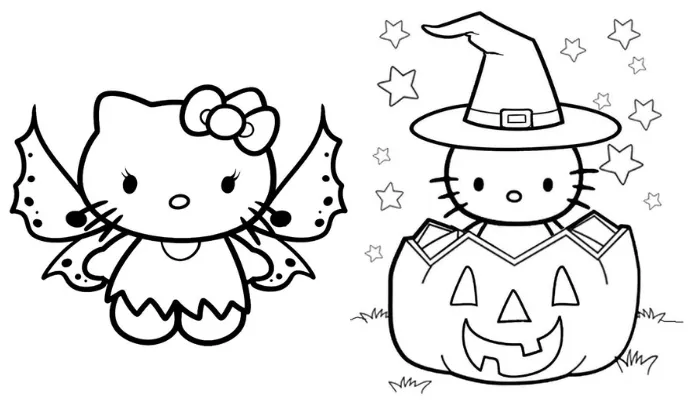 Printable Hello Kitty Halloween Coloring Pages PDF for Kids