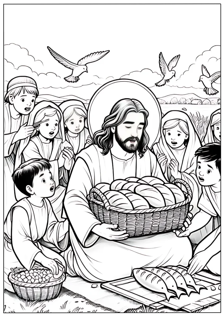 Jesus Feeds The 5000 Coloring Pages Printable [Free]