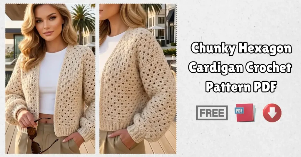 Chunky Hexagon Cardigan Crochet Pattern PDF Free (Easy Oversized Granny Style)