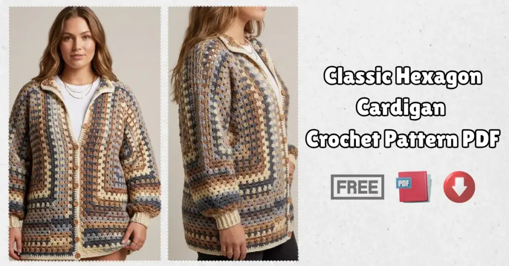 Classic Hexagon Cardigan Crochet Pattern PDF Free (Easy Oversized Handmade)