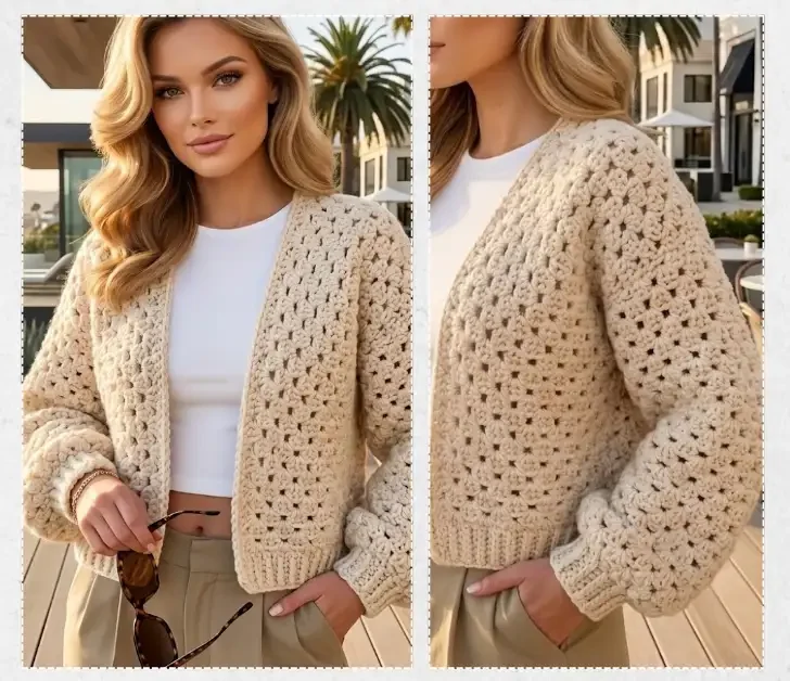 Chunky Hexagon Cardigan Crochet Pattern PDF Free (Easy Oversized Granny Style)